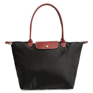 Longchamp Le Pliage Shopping Black Nylon Leather Tote